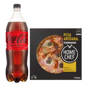 Pack Gaseosa COCA COLA Sin Azúcar Botella 1.5L + Pizza Artesanal Continental HOME CHEF