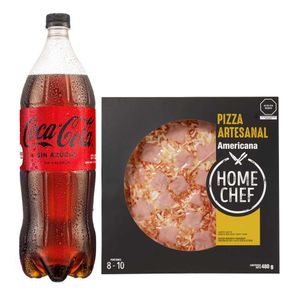 Pack Gaseosa COCA COLA Sin Azúcar Botella 1.5L + Pizza Americana Familiar HOME CHEF 1un