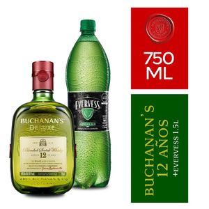Pack Whisky BUCHANAN'S Deluxe 12 años Botella 750ml + Gaseosa EVERVESS Ginger Ale Botella 1.5L