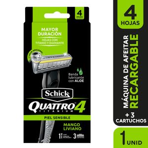 Máquina de Afeitar SCHICK Quattro Titanium + 2 Repuesto Empaque 1un