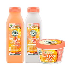 Pack FRUCTIS Shampoo Piña Frasco 300ml + Acondicionador Piña Frasco 300ml + Crema Tratamiento Capilar Piña Frasco 350ml